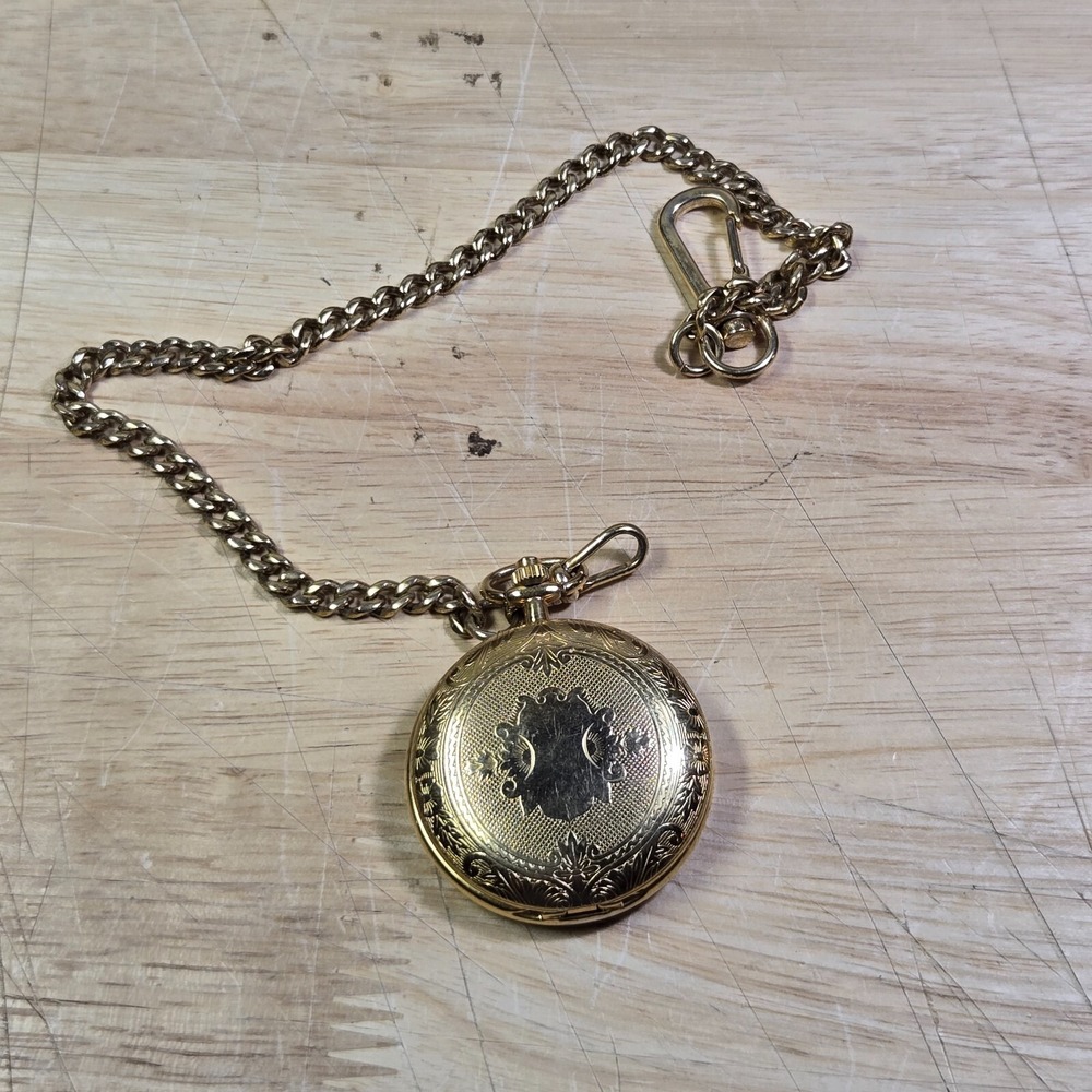 Vintage? Jules Jurgensen Gold Plated white dial Quartz Pocket Watch w/ Chain